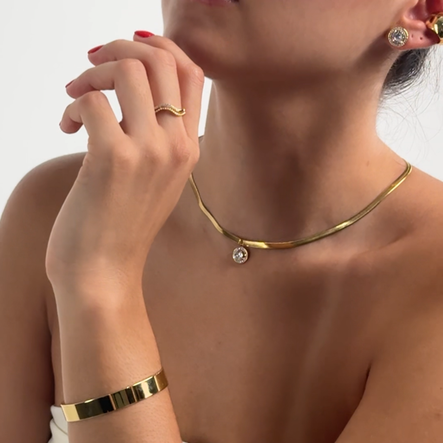 Cadena Plana 3 mm con Dije Circón de Acero Inoxidable (TF2A051)