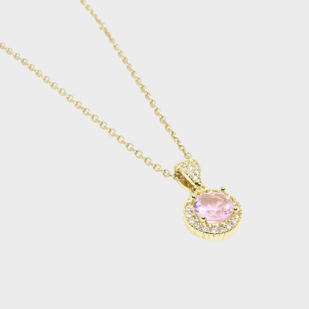 Cadena con Dije Circón Rosado de Acero Inoxidable (TB2A125)