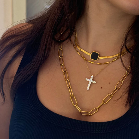 Cadena con Dije Cruz de Acero Inoxidable (TF2A042)