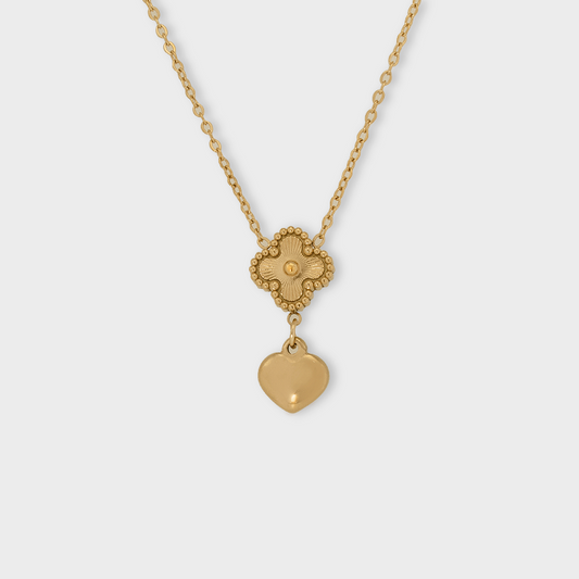 Cadena con Dije Flor y Corazón de Acero Inoxidable (TF2A041)
