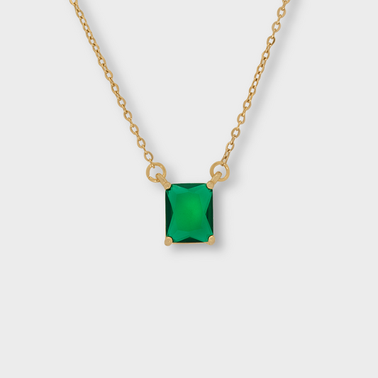 Cadena con Dije Rectangular Verde de Acero Inoxidable (TF2A044)