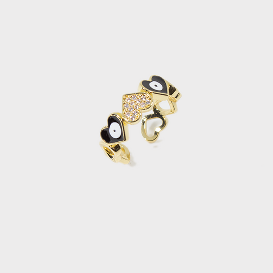 Anillo Ajustable Corazones Negro de Chapa (TB1C020)